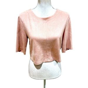 Bishop + Young blush faux suede Boxy Crop short sleeve top size small